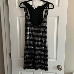 NWOT black silver striped sequin dress
